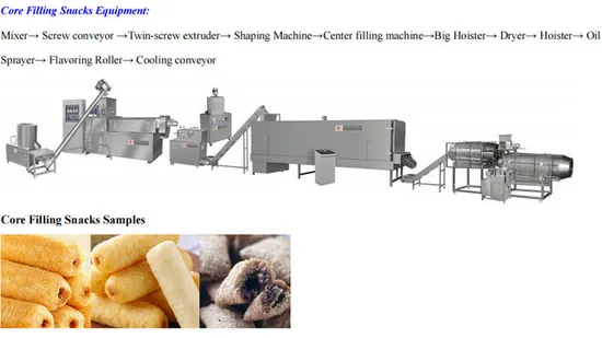 Extrusora de chips de maíz de doble husillo Planta de producción de alimentos inflados Llenado de núcleo tipo almohada Línea de procesamiento de alimentos Equipos de fabricación Máquina para fabricar bocadillos inflados
